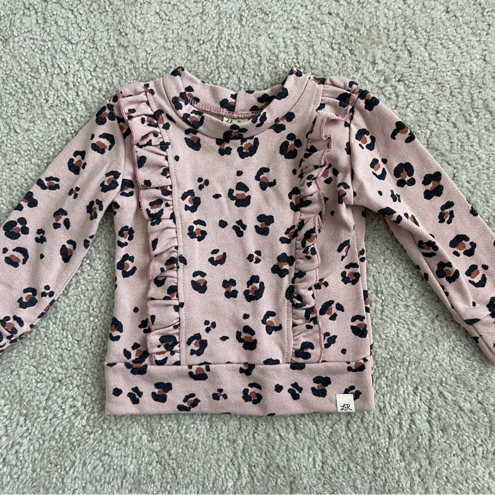 Little Road Co Lulu and Roo 2T NWOT Pink Suede Cheetah Flutter Sweatshirt